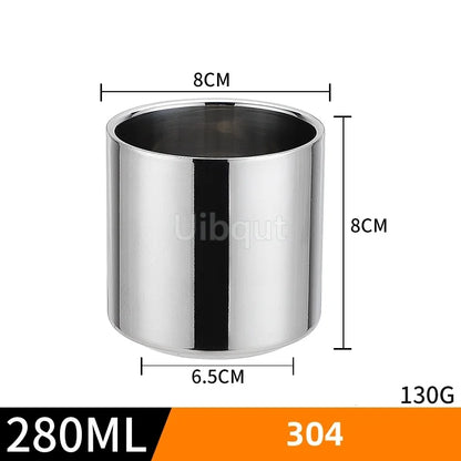 Double Wall Stainless Steel Coffee Cup Set with Spoon & Saucer