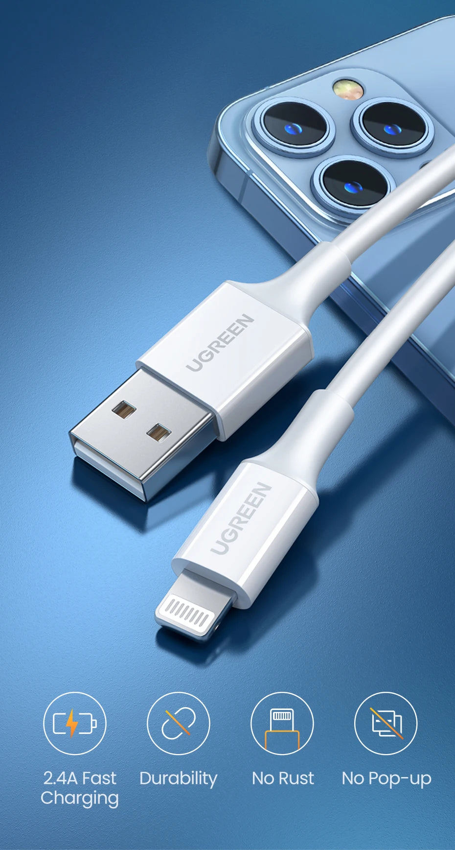 Apple Certified USB-A to Lightning Cable – 2.4A Fast Charge