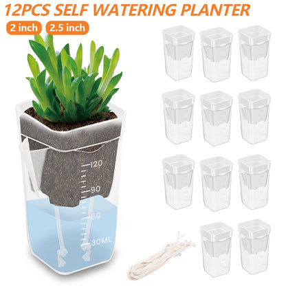 12-Pack Self Watering Planter Pots with Cotton Wicks
