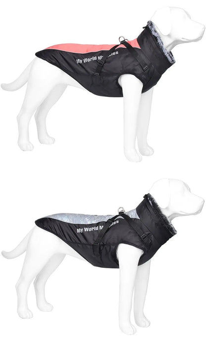 Reflective Winter Dog Coat with Faux Fur Collar for Large Dogs