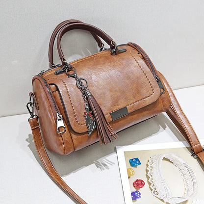 Vintage PU Leather Boston Handbag