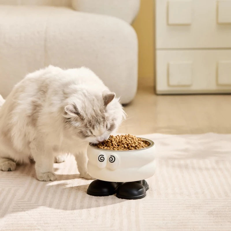 Elevated Stainless Steel Pet Bowl with Cartoon Design