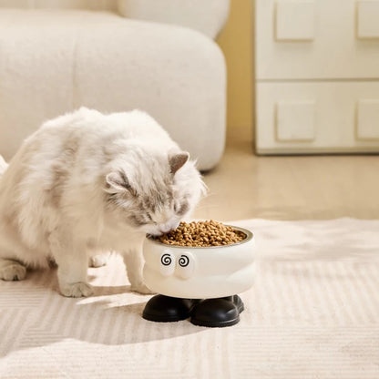 Elevated Stainless Steel Pet Bowl with Cartoon Design