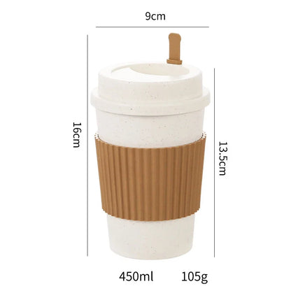 450ml Wheat Straw Reusable Coffee Cup with Lid