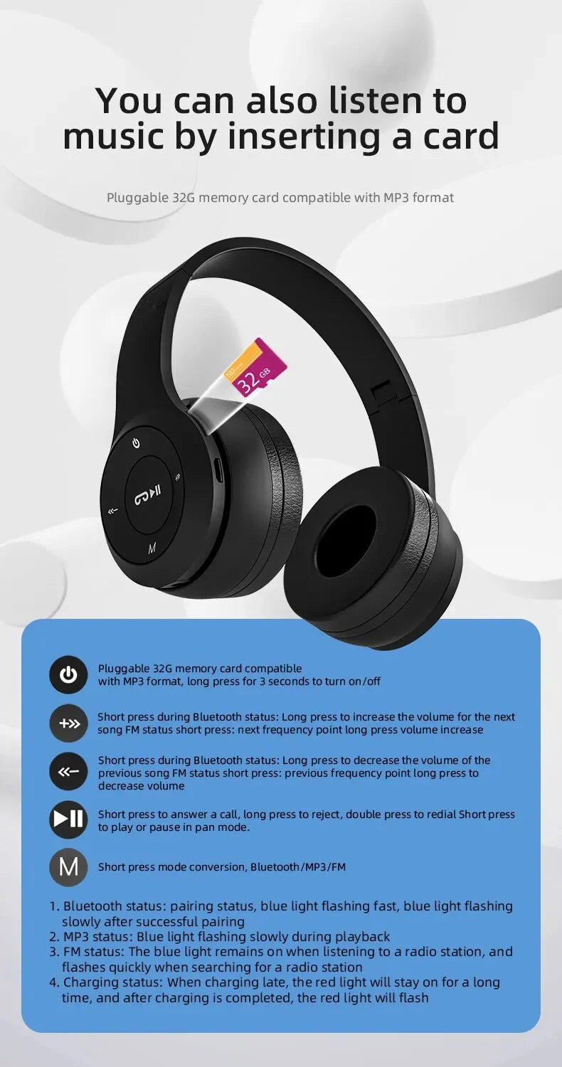 P47 Wireless Bluetooth Foldable Headphones