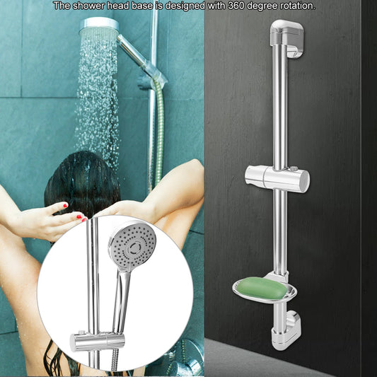 Stainless Steel Shower Slide Bar with Adjustable Holder & Soap Rack