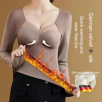 Women’s V-Neck Velvet Thermal Undershirt