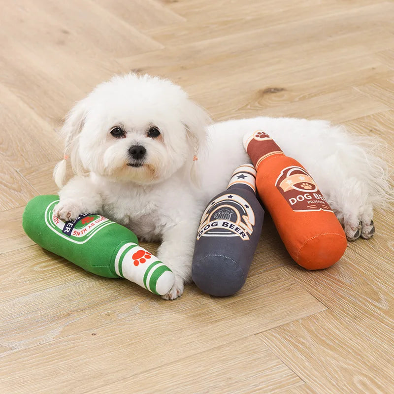 Beer Bottle Plush Squeaky Dog & Cat Toy