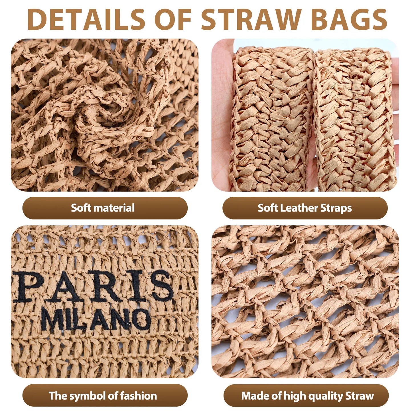 Straw Beach Tote Bag – Handmade Woven Summer Shoulder Bag