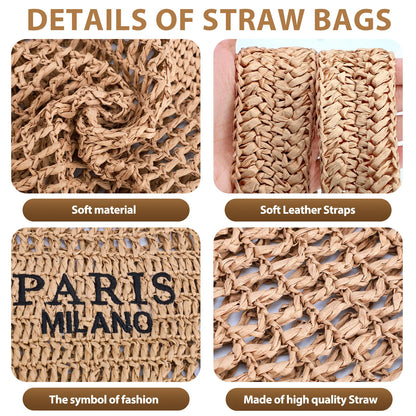 Straw Beach Tote Bag – Handmade Woven Summer Shoulder Bag
