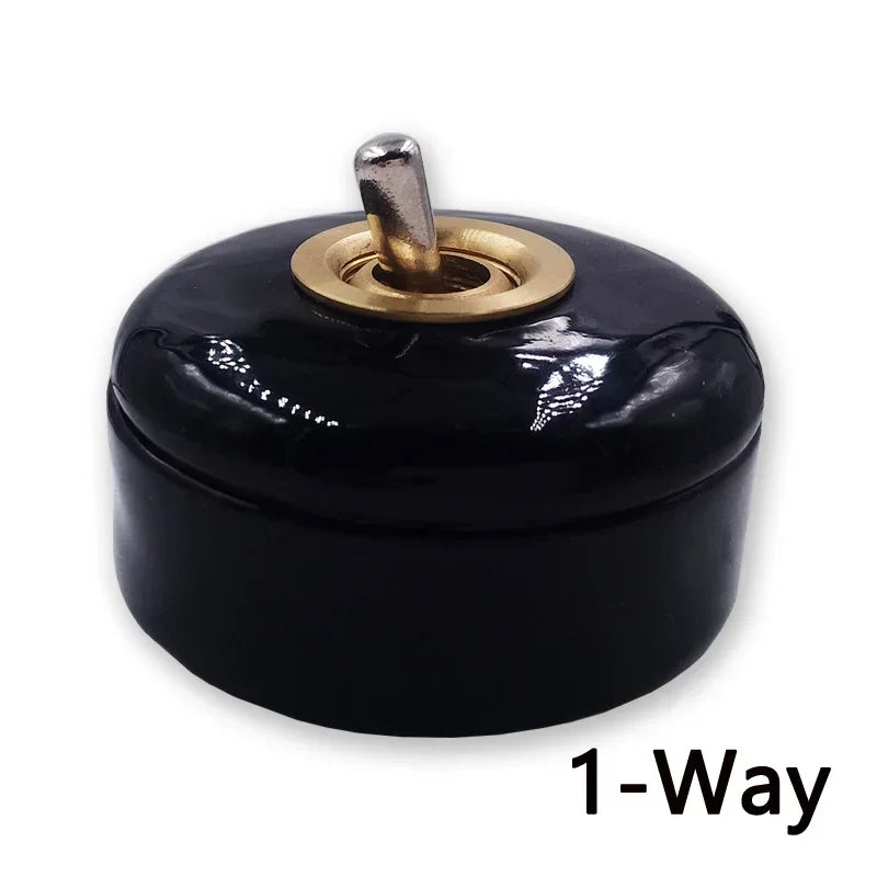 Retro Round Ceramic Toggle Wall Light Switch