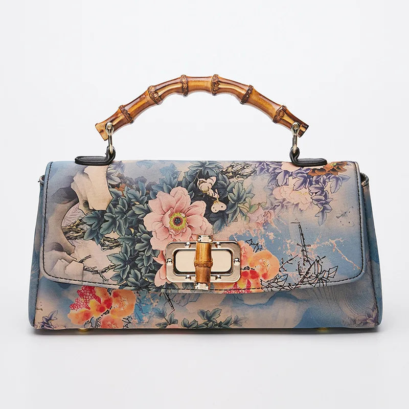 Johnature Vintage Floral Satchel Handbag