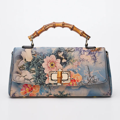 Johnature Vintage Floral Satchel Handbag