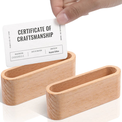 Wooden Business Card Holder Desk Organizer with Pen Slot