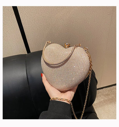 Heart-Shaped Evening Clutch Bag with Chain Strap