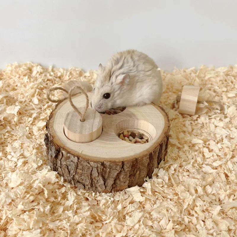 Wooden Hamster Foraging Toy & Chew Snack Box