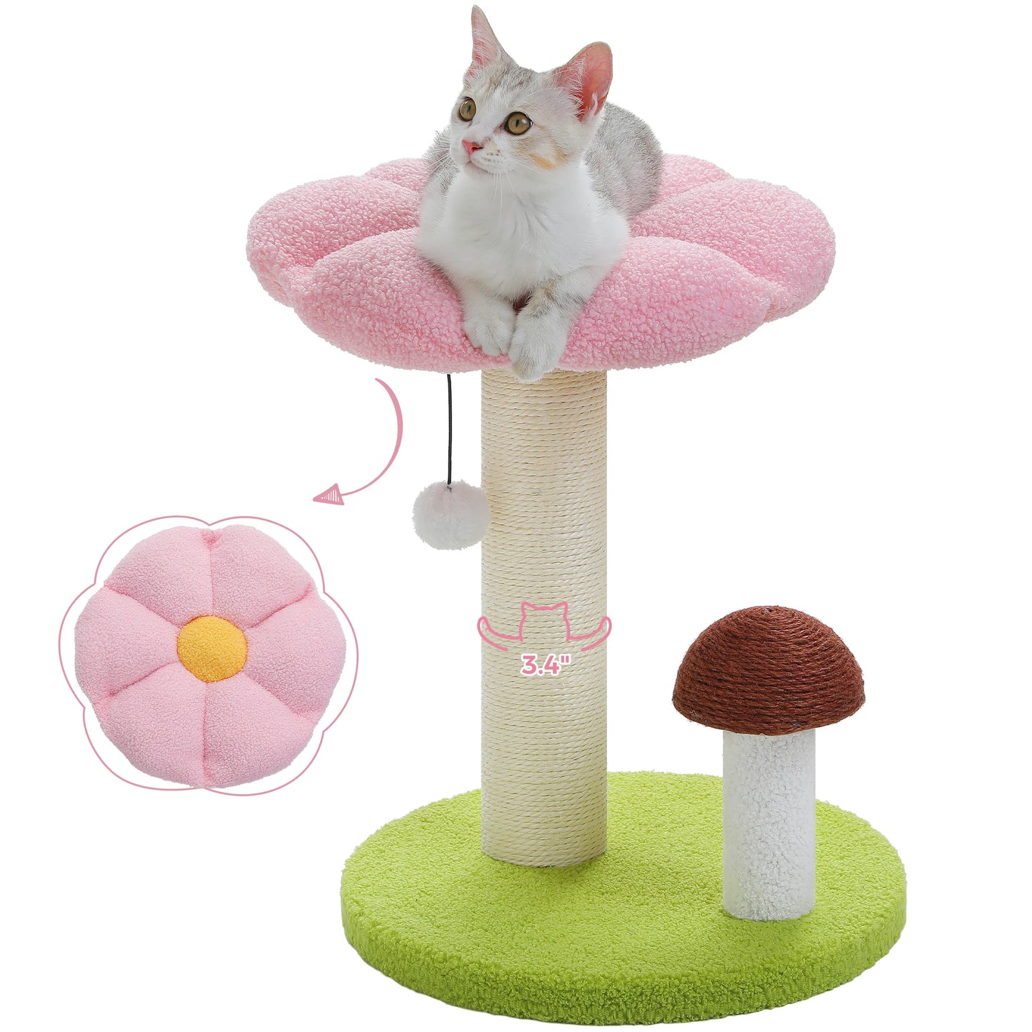 Flower Cat Scratching Tree with Mushroom Scratcher & Plush Bed