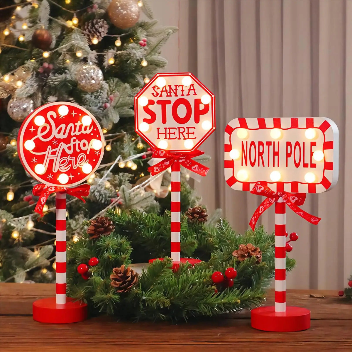 LED Santa Stop Here Christmas Sign