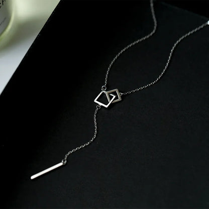 925 Sterling Silver Geometric Square Necklace