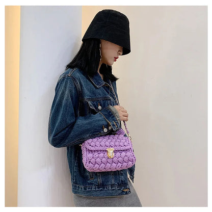 Woven Cotton Chain Crossbody Handbag