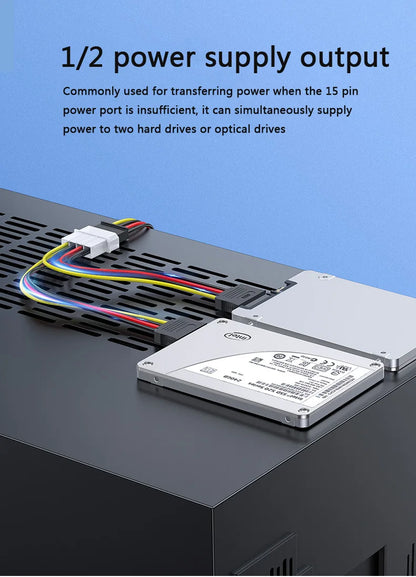 Dual SATA 15-Pin & 4-Pin Molex Power Splitter Cable for PC Hard Drives and SSDs