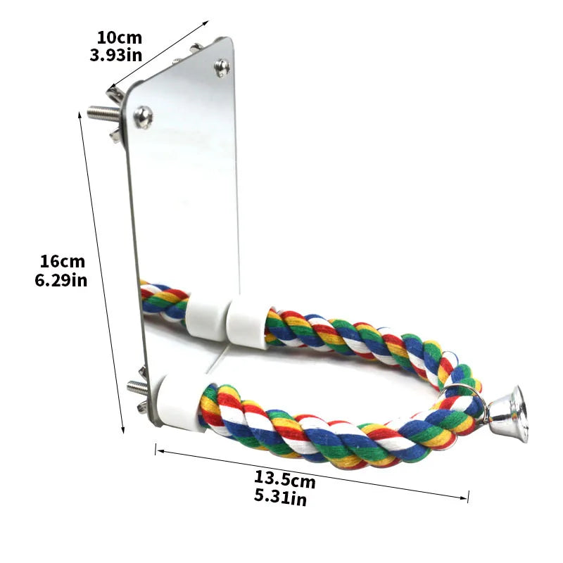 Parrot Activity Mirror & Cotton Rope Perch Toy