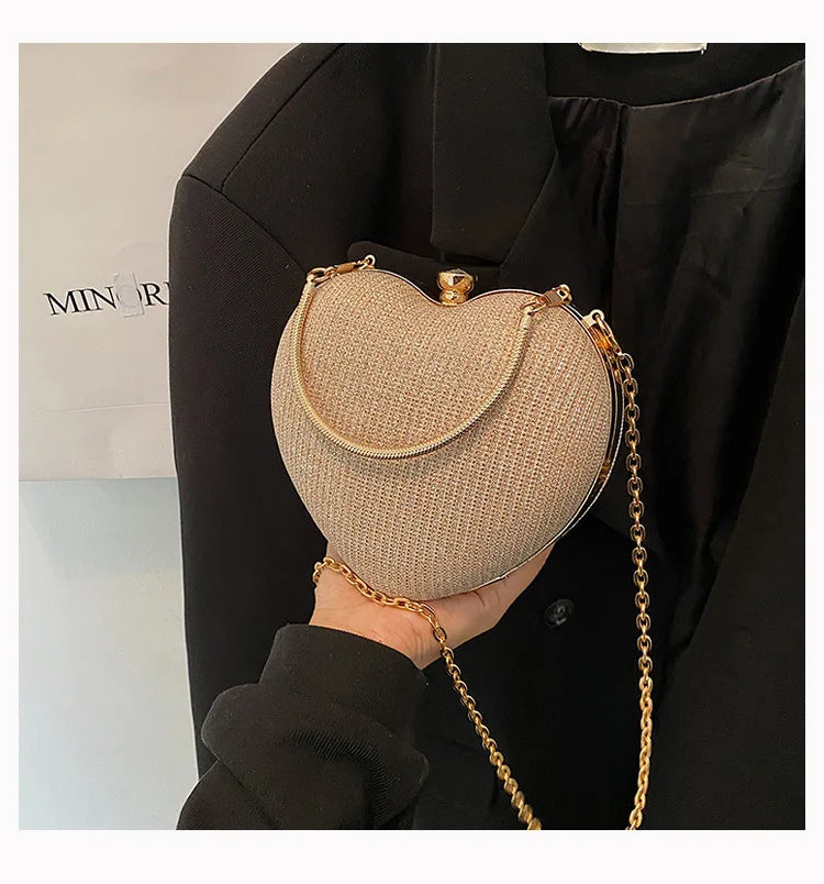 Heart-Shaped Evening Clutch Bag with Chain Strap