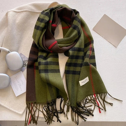 Women’s Plaid Winter Scarf with Tassels