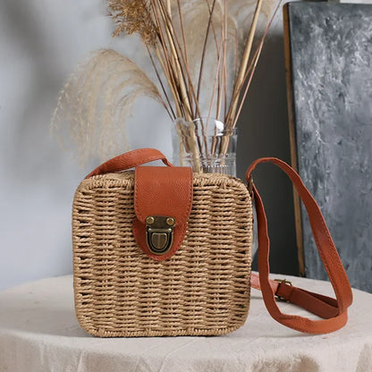 Handwoven Straw Crossbody Shoulder Bag