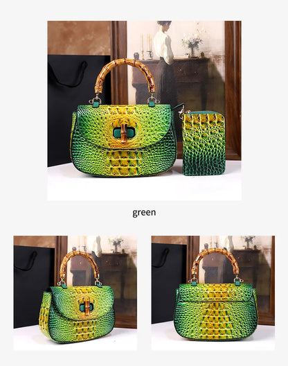 Crocodile Pattern Top Handle Handbag