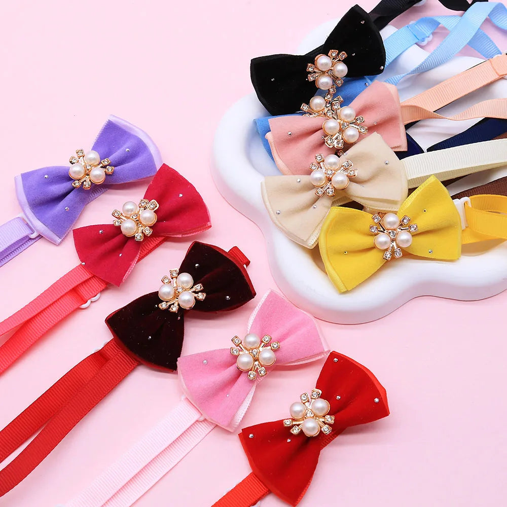 Winter Dog Bowtie Set with Diamond Design