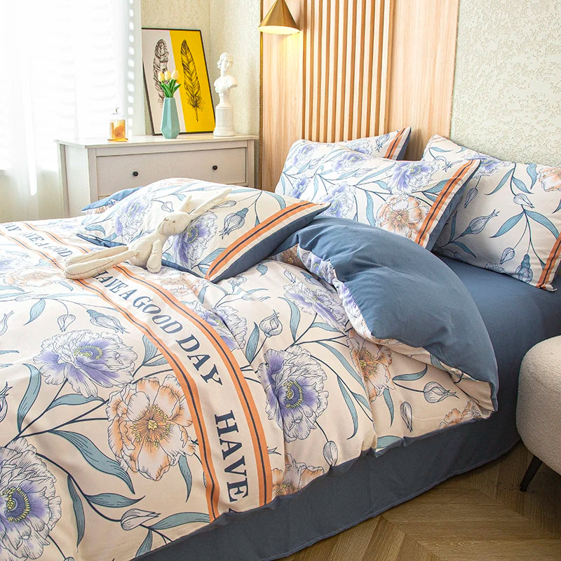 Flower Printed Washed Cotton Duvet Cover