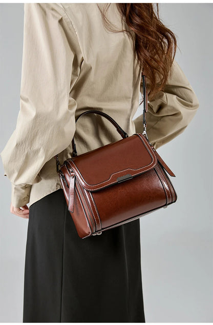 Genuine Cow Leather Top Handle Crossbody Bag