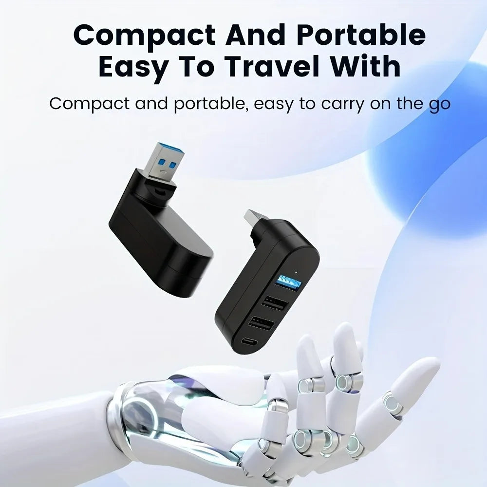 Compact 180° Rotating USB 3.0 Splitter for Laptops & PCs