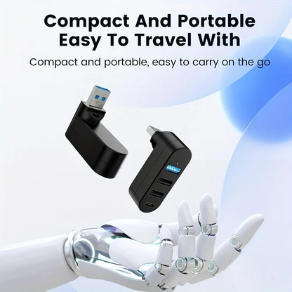 Compact 180° Rotating USB 3.0 Splitter for Laptops & PCs