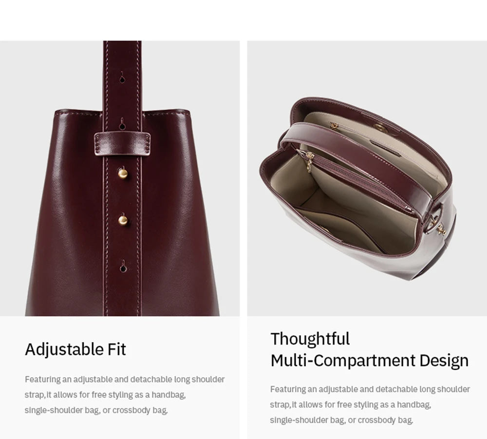 LA FESTIN Split Leather Bucket Tote Bag
