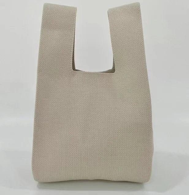 Handmade Knit Mini Tote Bag – Women’s Stripe Wrist Handbag