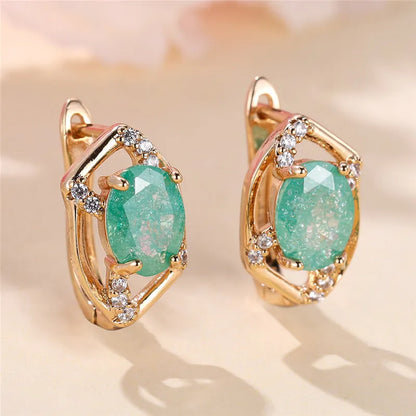 Luxury Green Stone Clip Earrings