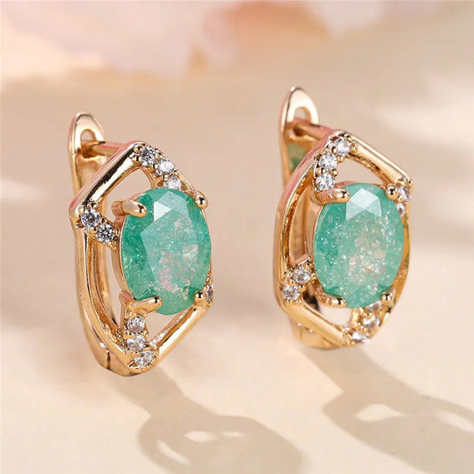 Luxury Green Stone Clip Earrings