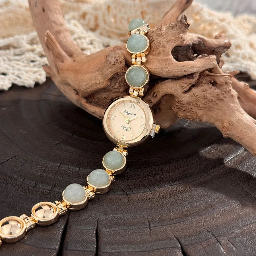 Gold-Tone Gemstone Accent Quartz Watch