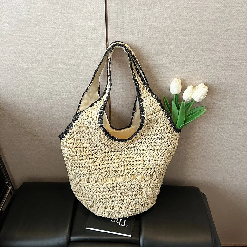 Woven Cotton Bucket Shoulder Bag