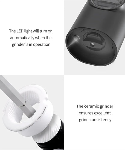 Electric Stainless Steel Spice Grinder with LED Light & Charging Base