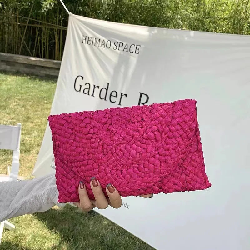 Women’s Handwoven Straw Envelope Clutch Bag