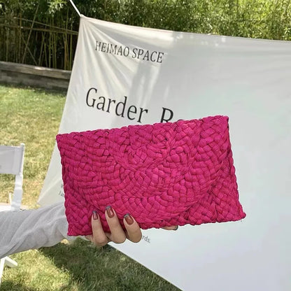 Women’s Handwoven Straw Envelope Clutch Bag