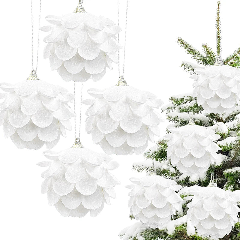 3-Piece White Christmas Flower Bauble Set