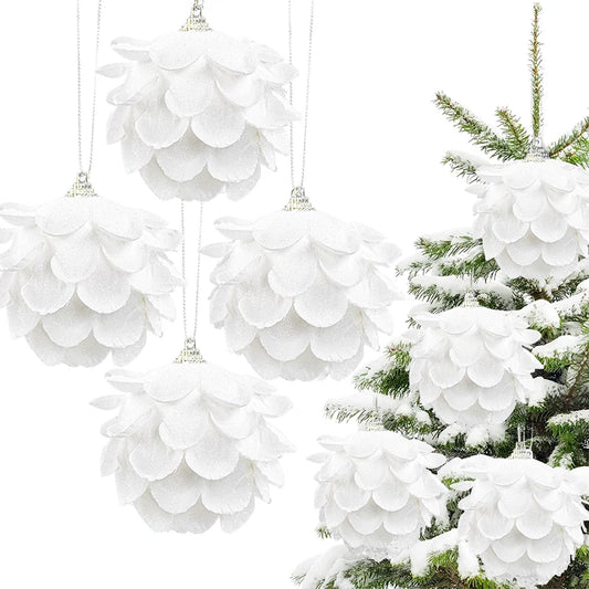 3-Piece White Christmas Flower Bauble Set