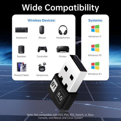 DERAPID Bluetooth 5.4/6.0 USB Adapter