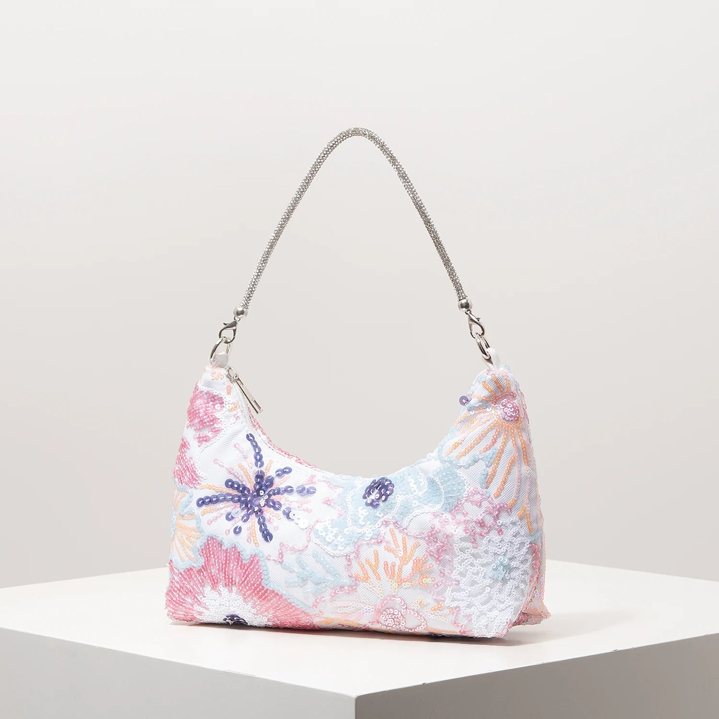 Floral Embroidered Sequin Shoulder Bag