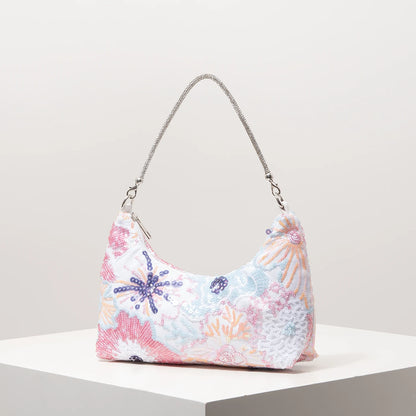 Floral Embroidered Sequin Shoulder Bag