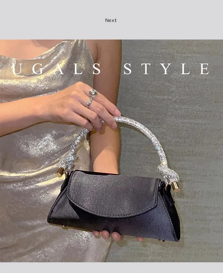 Satin Crystal Handle Evening Bag